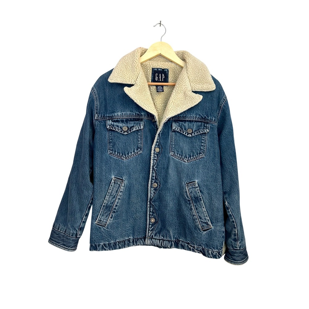 Gap Womens Sherpa Lined Denim Trucker Jacket Blue Medium Wash Small